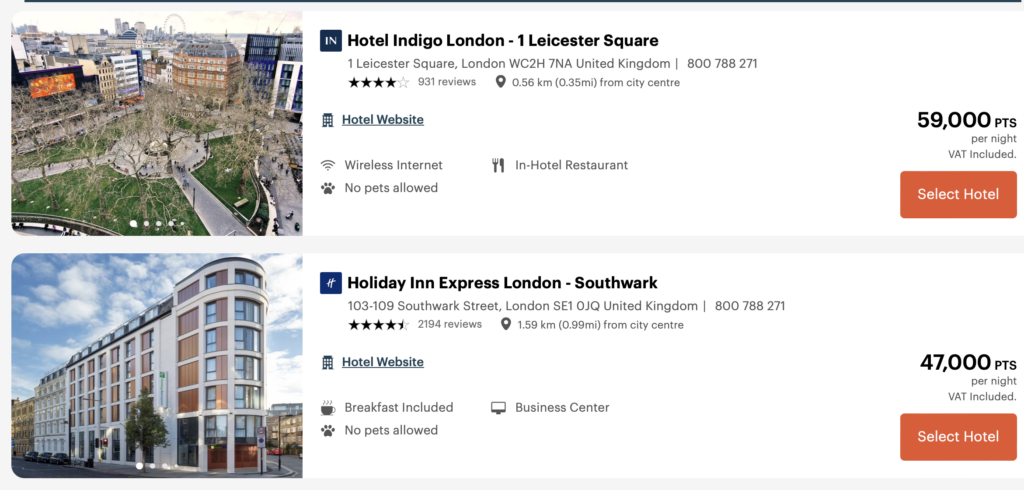 Screenshot IHG hotels in London